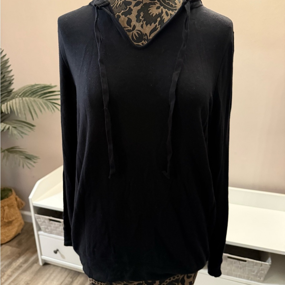 Lou & Grey Women Black Lightweight Long Sleeve Hoodie Pullover V-Neck XS